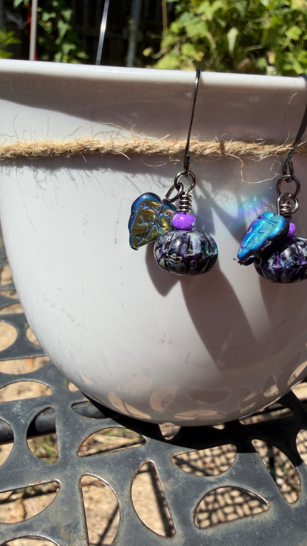 Purple Black Pumpkin Leaf Earrings