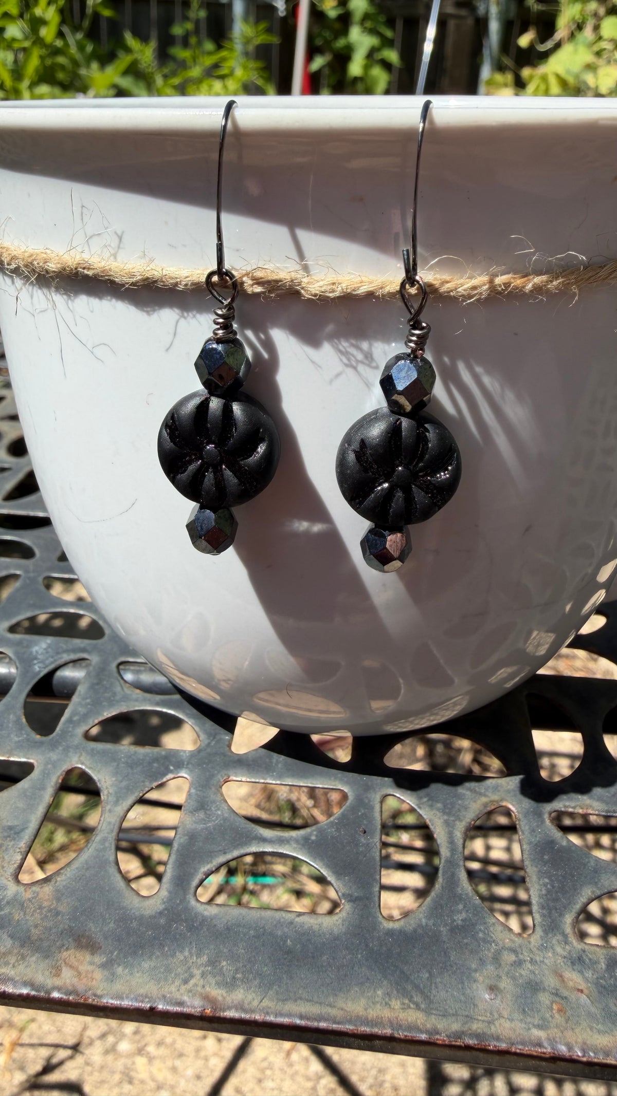 Matte Black Spider Earrings | Hematite Czech Glass Dangles