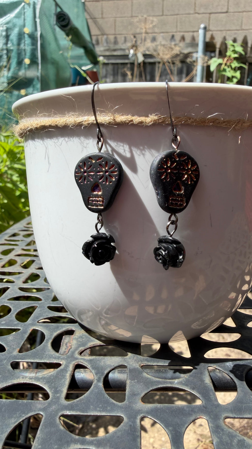 Matte Black and Rainbow Metallic Sugar Skull Earrings