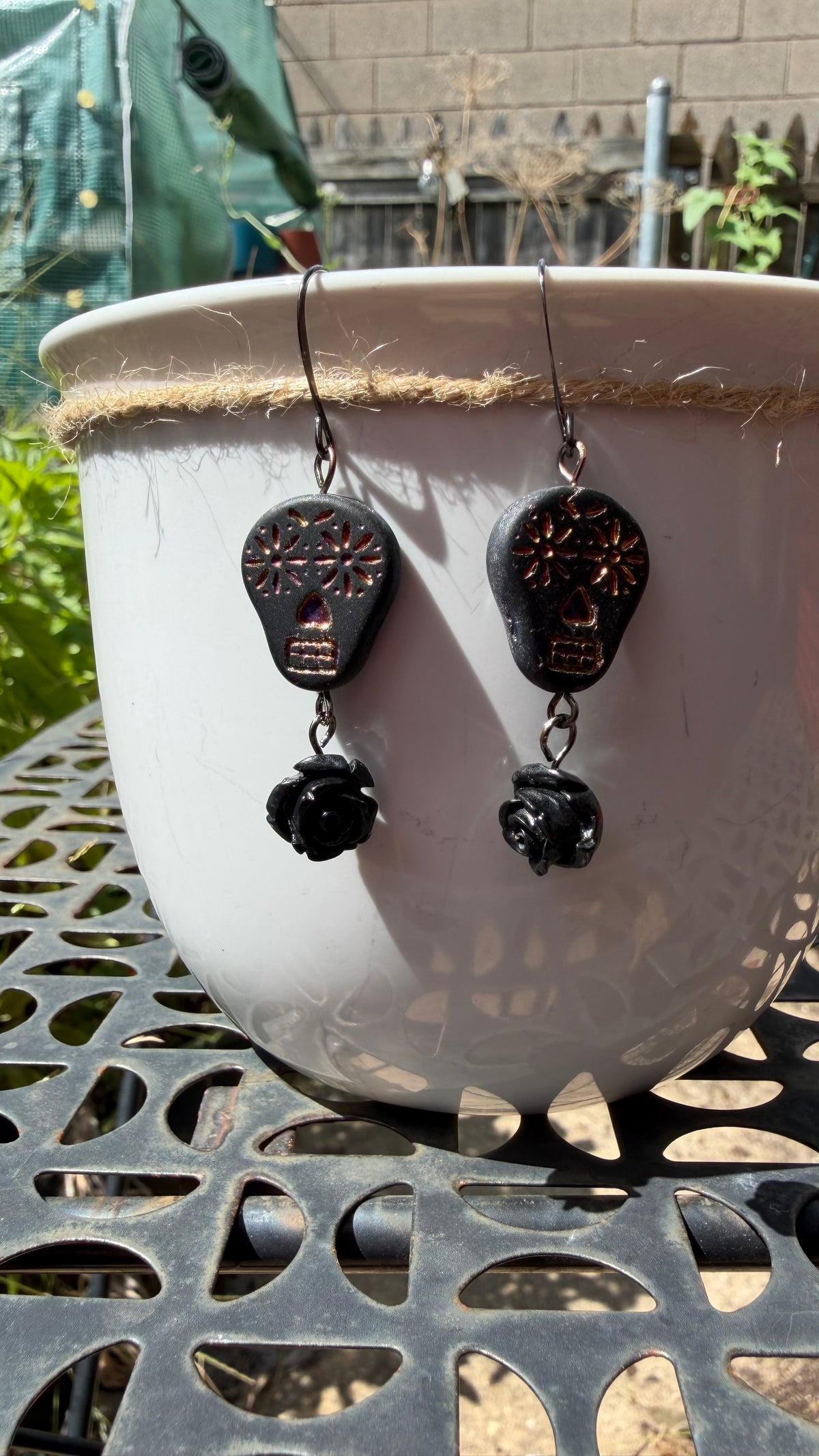 Matte Black and Rainbow Metallic Sugar Skull Earrings