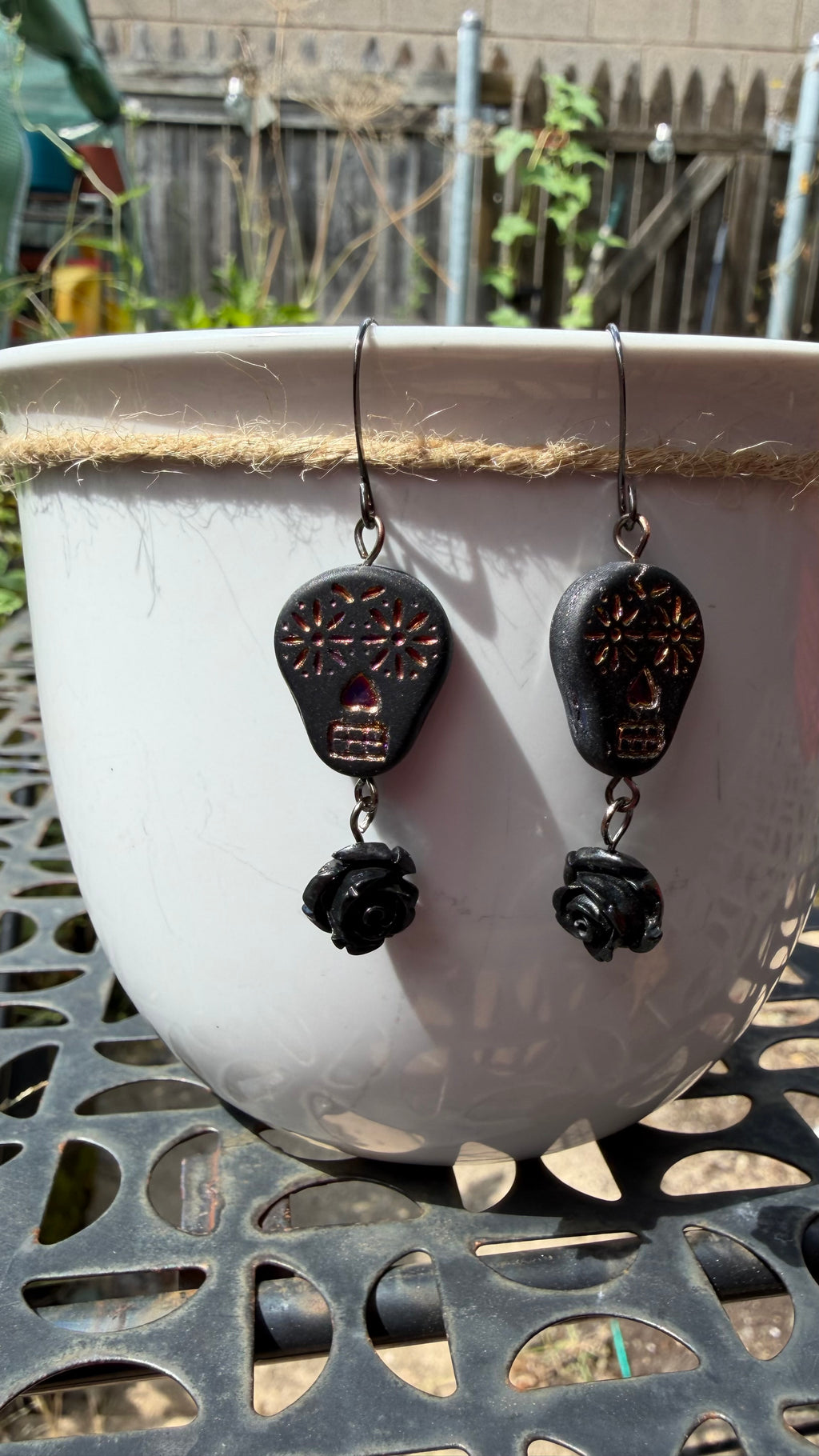 Matte Black and Rainbow Metallic Sugar Skull Earrings