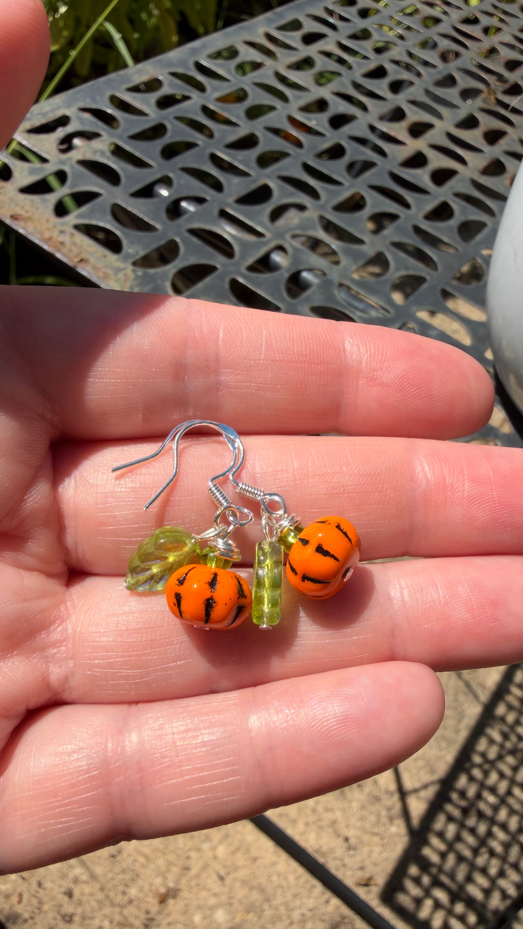 Orange Pumpkin Green Leaf Earrings