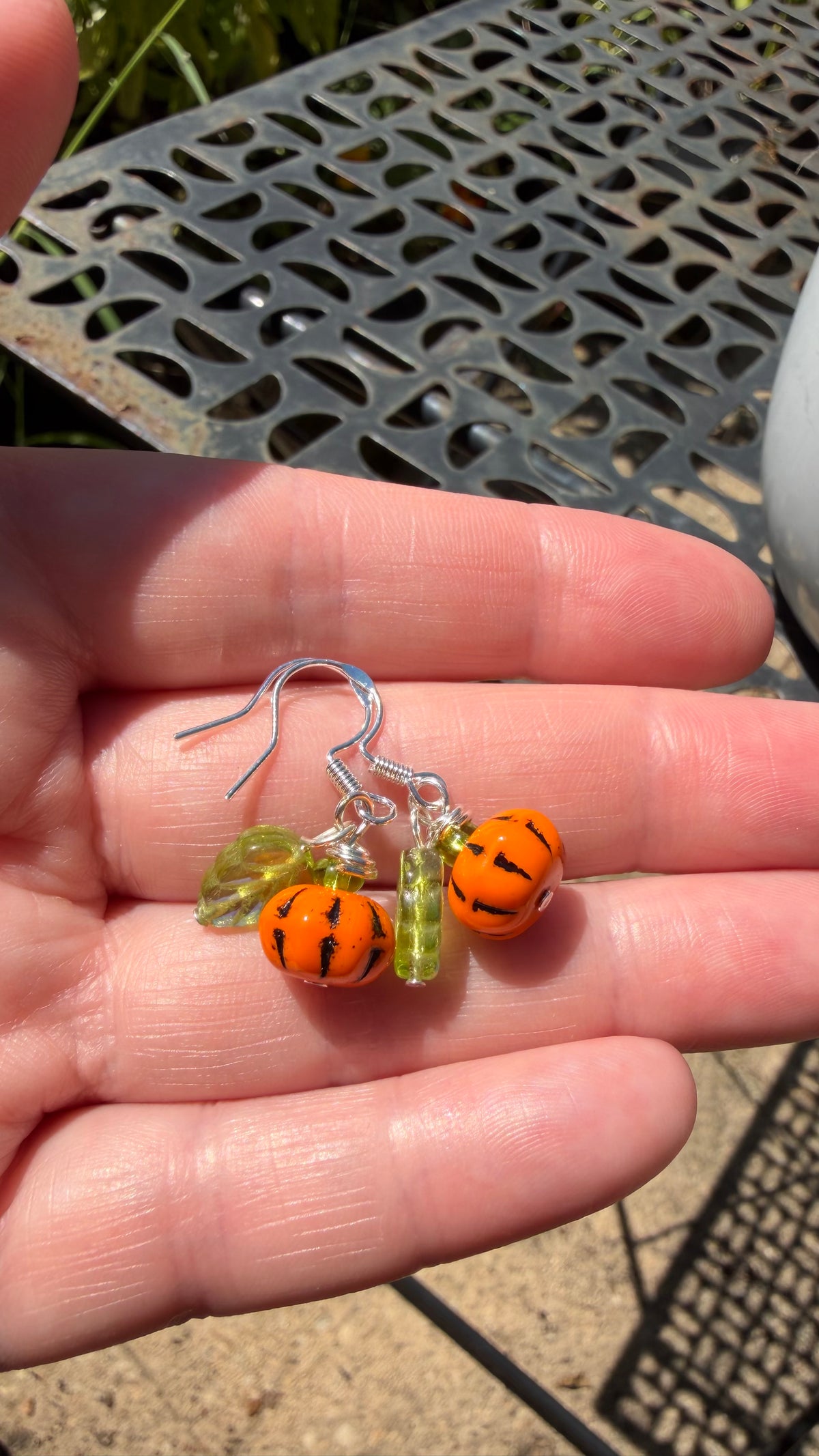 Orange Pumpkin Green Leaf Earrings