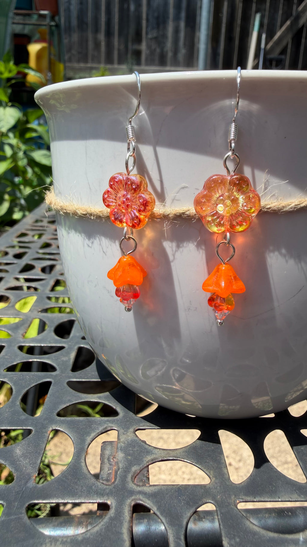 Orange-Yellow Wild Rose Earrings – Lightweight & Delicate