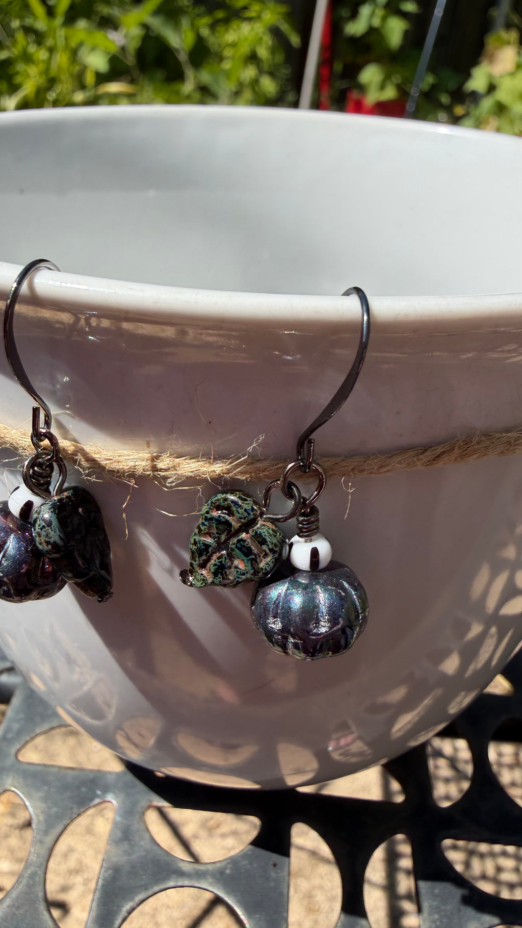 Charcoal Green Pumpkin Leaf Earrings