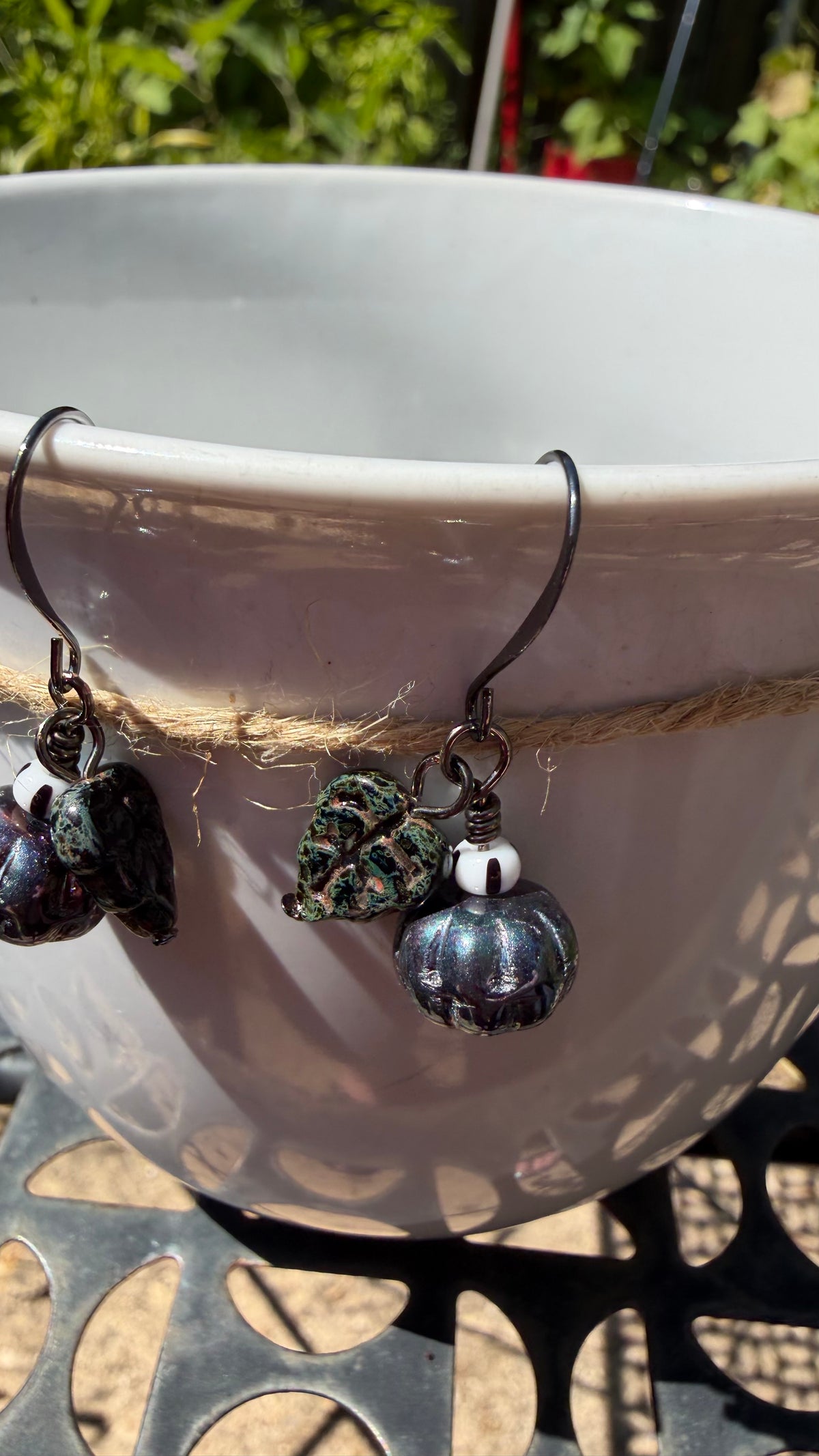 Charcoal Green Pumpkin Leaf Earrings