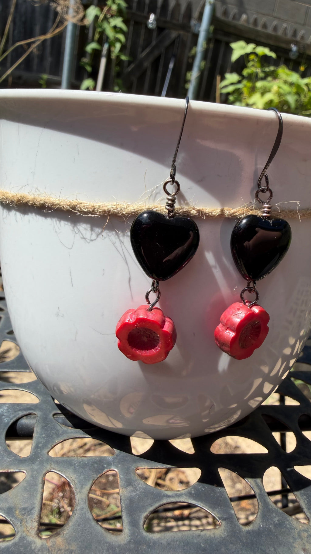 Black Heart Coral Hibiscus Earrings