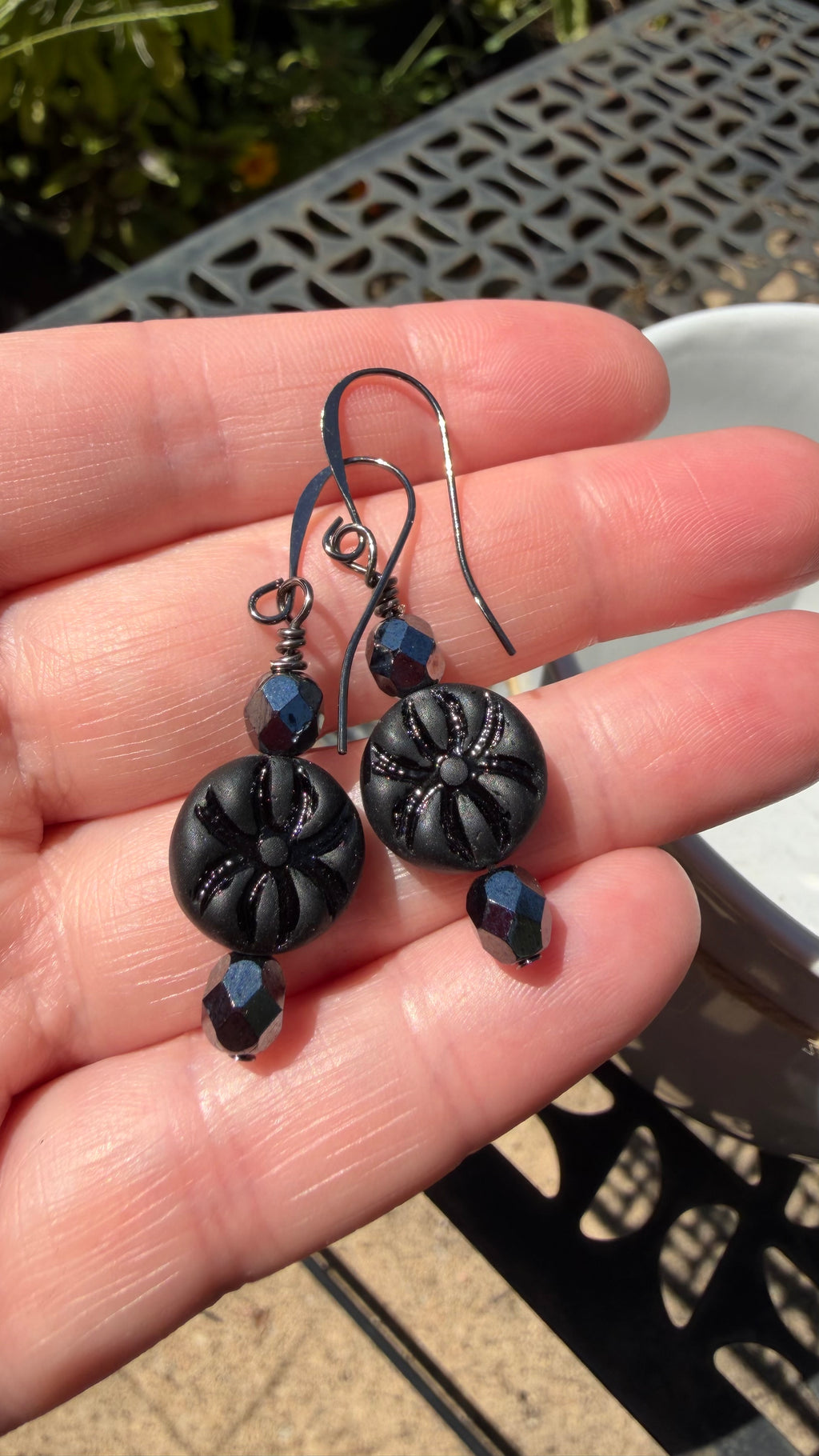 Matte Black Spider Earrings | Hematite Czech Glass Dangles