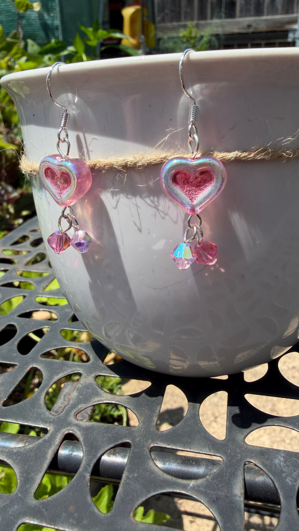Chunky Pink Heart Dangle Earrings