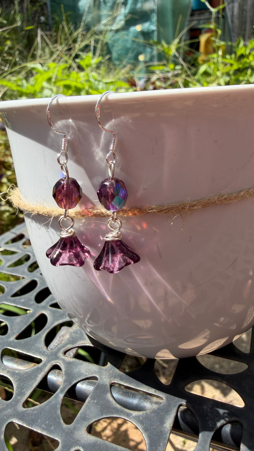 Purple Bellflower Drops | Light Amethyst Czech Glass Dangle Earrings