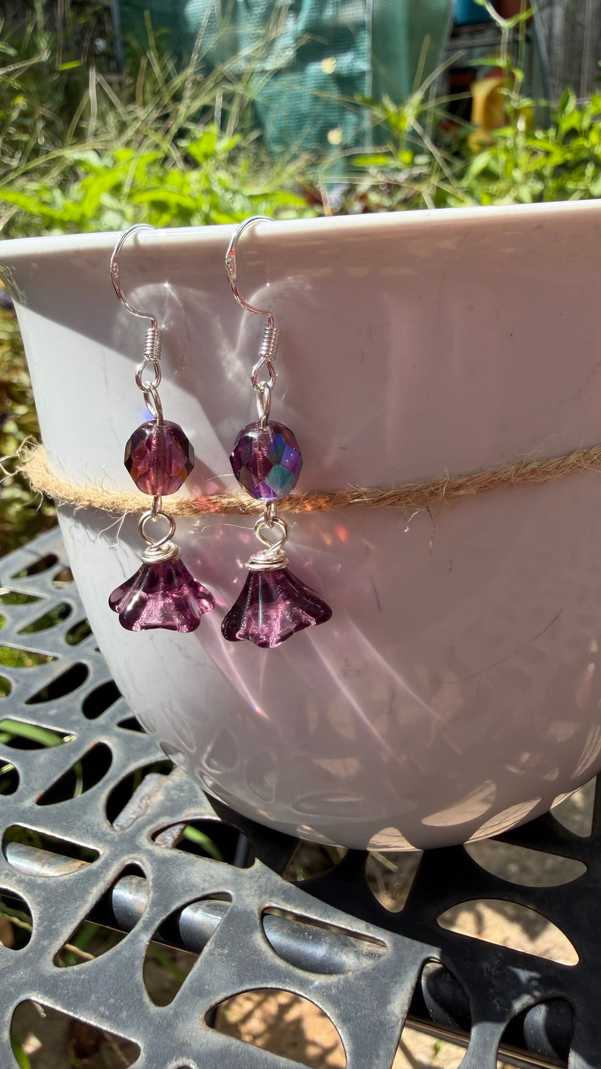 Purple Bellflower Drops | Light Amethyst Czech Glass Dangle Earrings