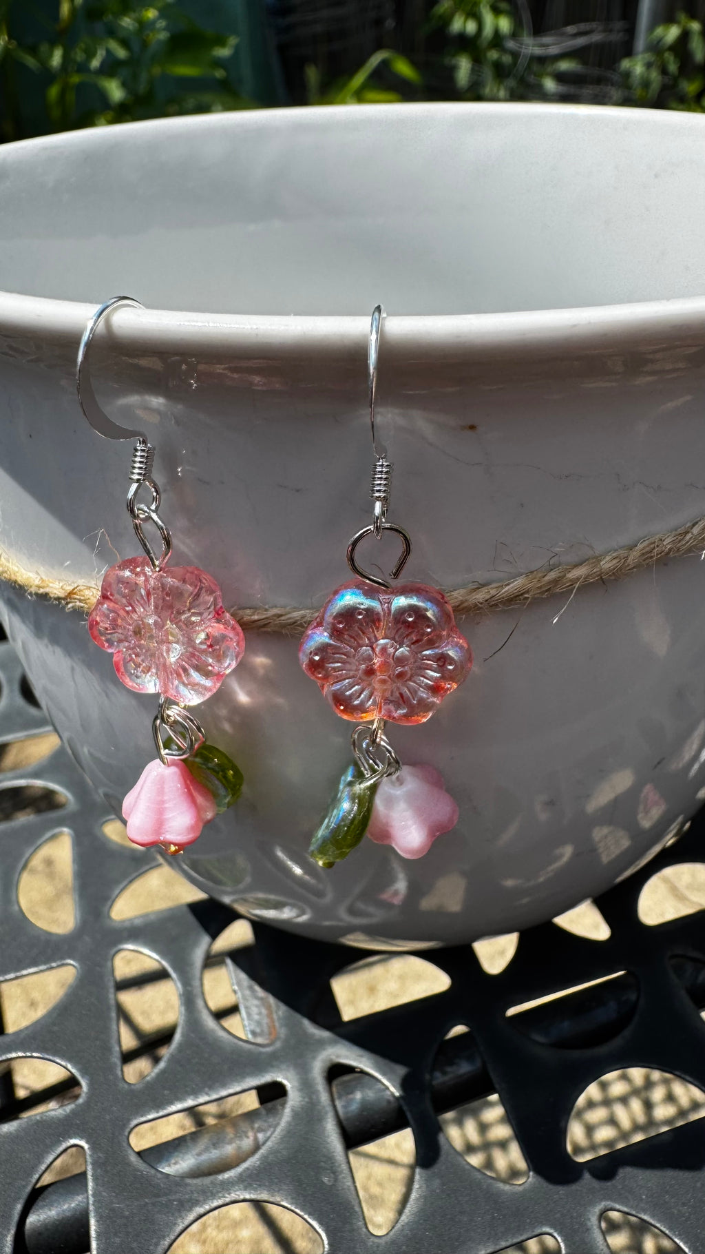Blush Pink Flower Earrings – Czech Glass Bell Flower Dangle | Lightweight Hypoallergenic Floral Jewelry Gift for Her