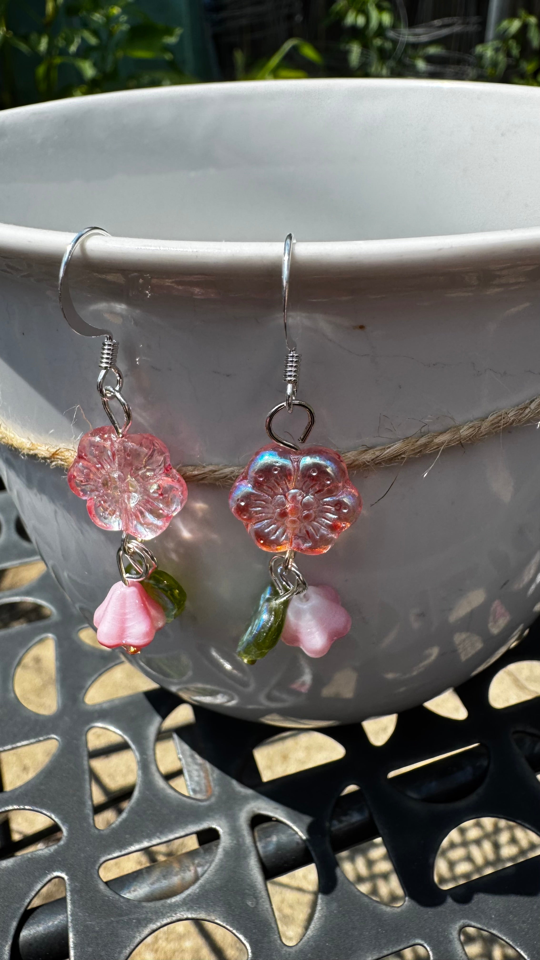 Blush Pink Flower Earrings – Czech Glass Bell Flower Dangle | Lightweight Hypoallergenic Floral Jewelry Gift for Her