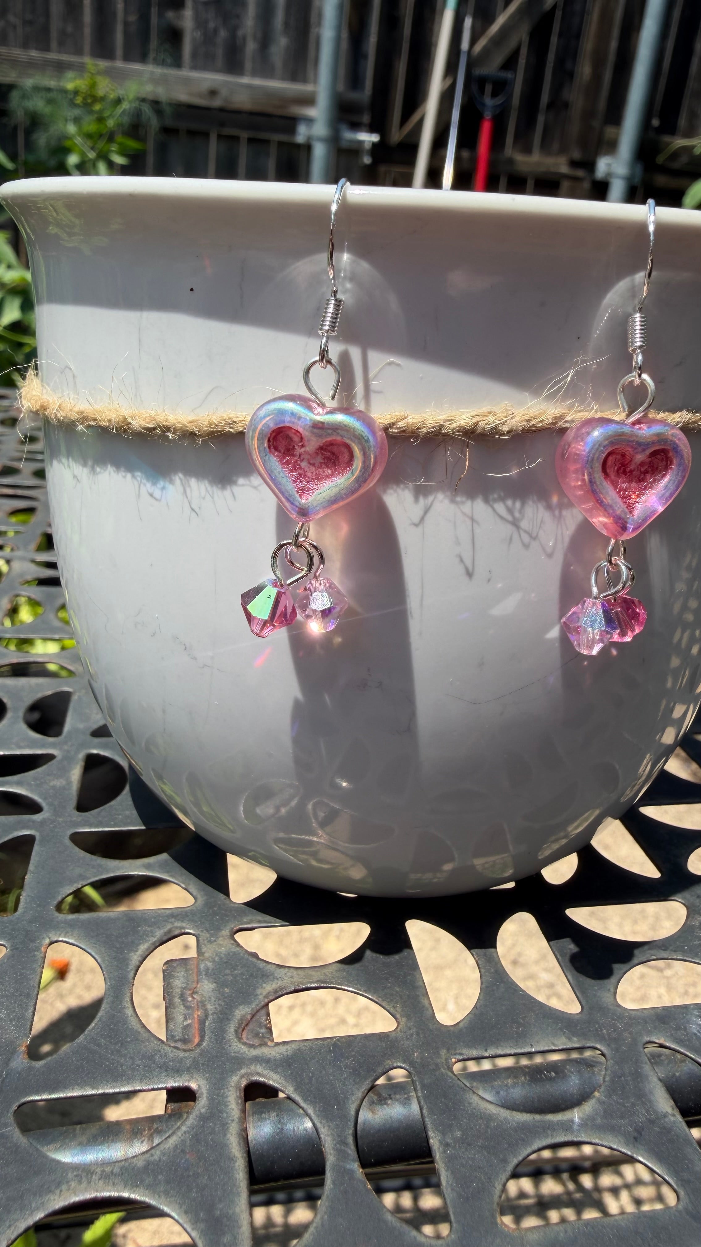 Chunky Pink Heart Dangle Earrings