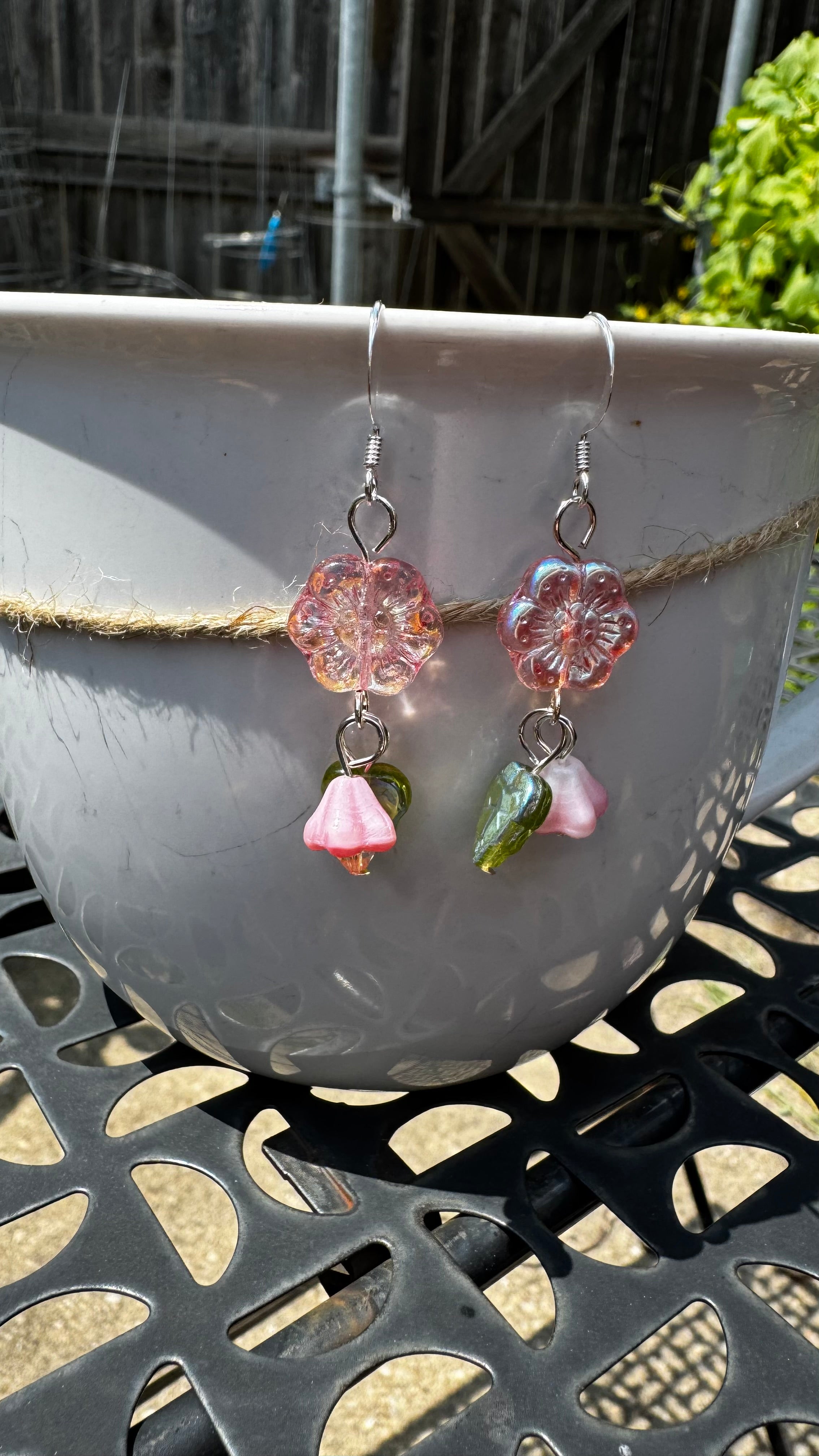 Blush Pink Flower Earrings – Czech Glass Bell Flower Dangle | Lightweight Hypoallergenic Floral Jewelry Gift for Her