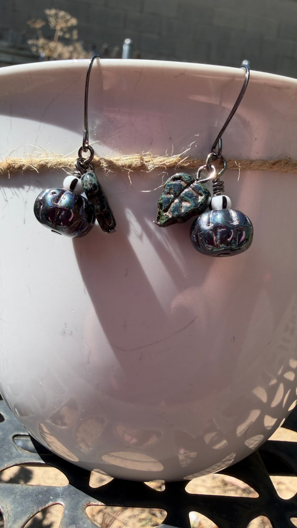 Charcoal Green Pumpkin Leaf Earrings