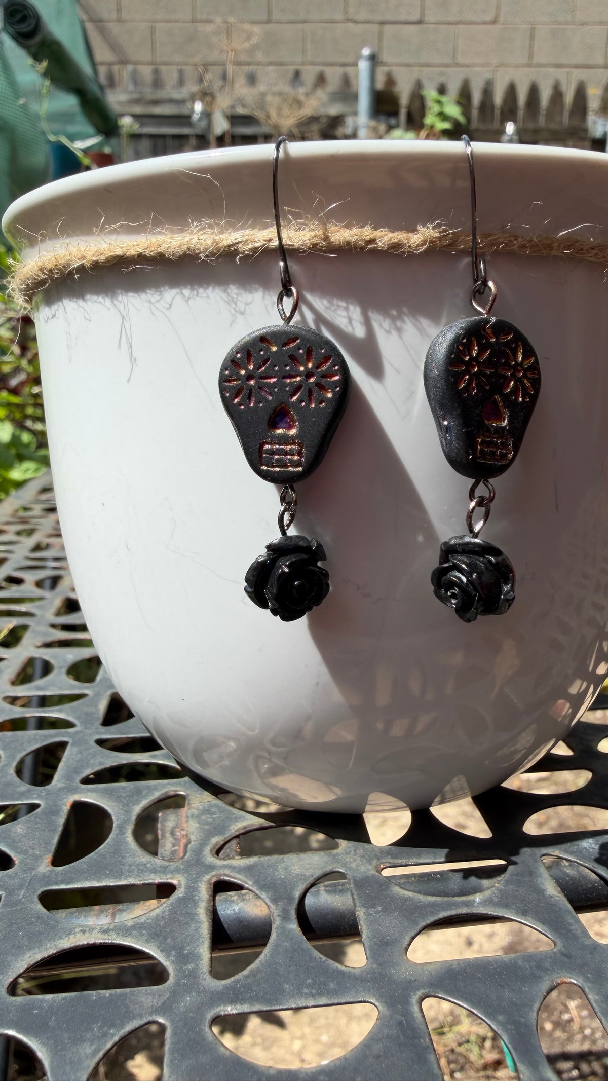 Matte Black and Rainbow Metallic Sugar Skull Earrings