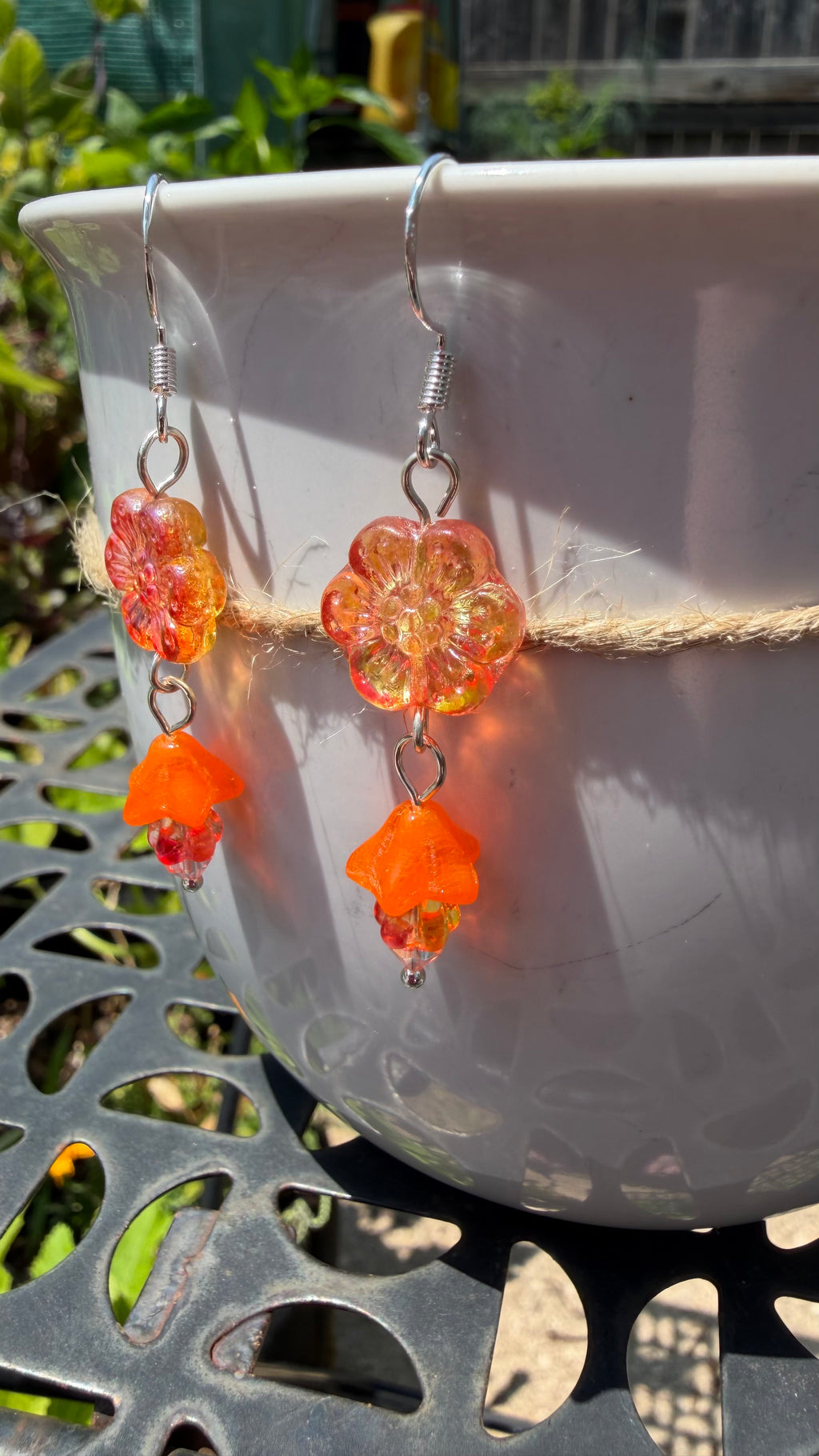 Orange-Yellow Wild Rose Earrings – Lightweight & Delicate