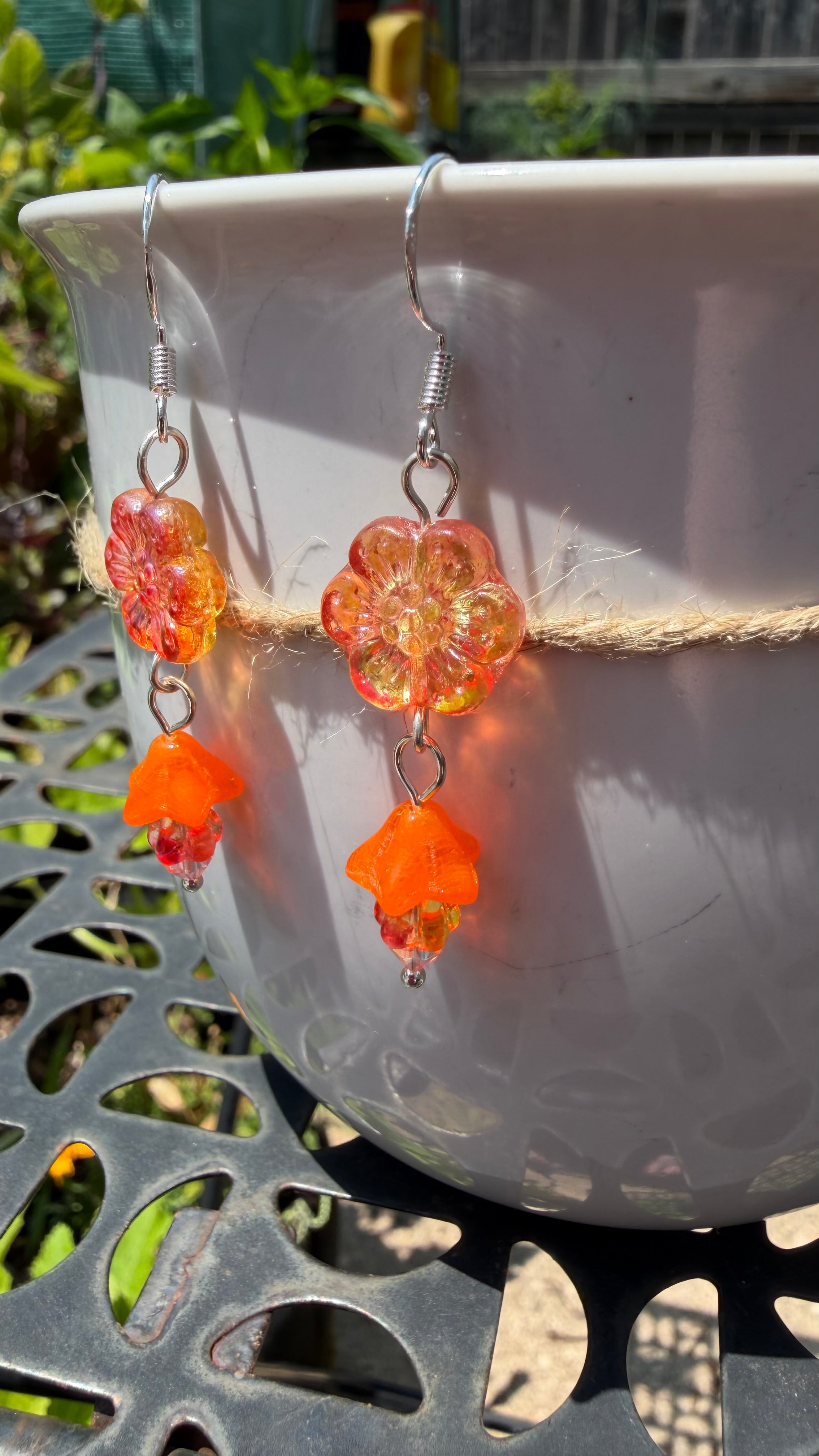Orange-Yellow Wild Rose Earrings – Lightweight & Delicate