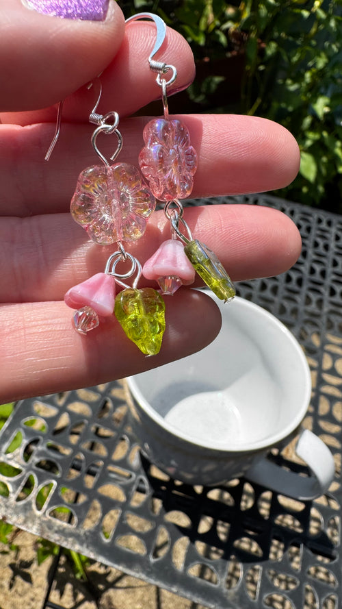 Blush Pink Flower Earrings – Czech Glass Bell Flower Dangle | Lightweight Hypoallergenic Floral Jewelry Gift for Her