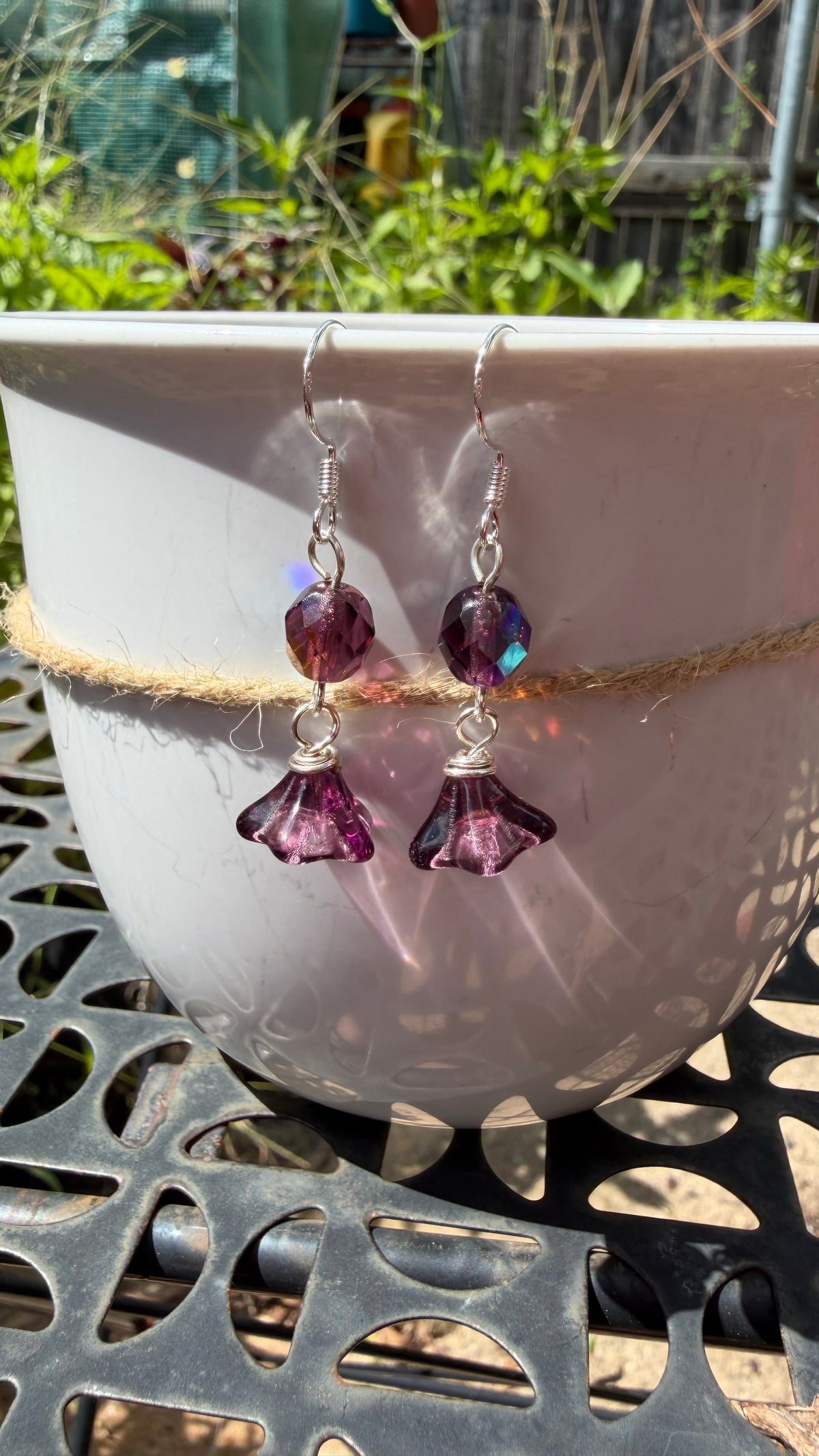 Purple Bellflower Drops | Light Amethyst Czech Glass Dangle Earrings