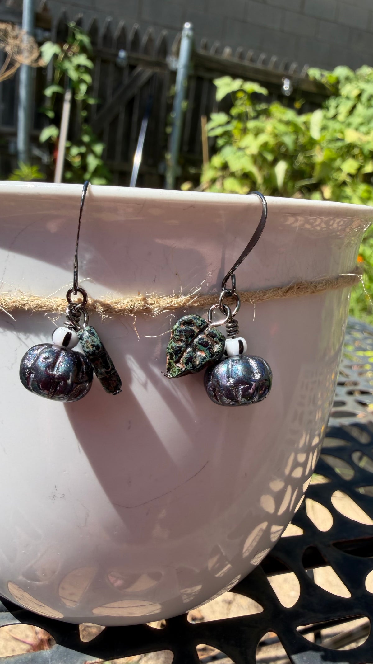 Charcoal Green Pumpkin Leaf Earrings