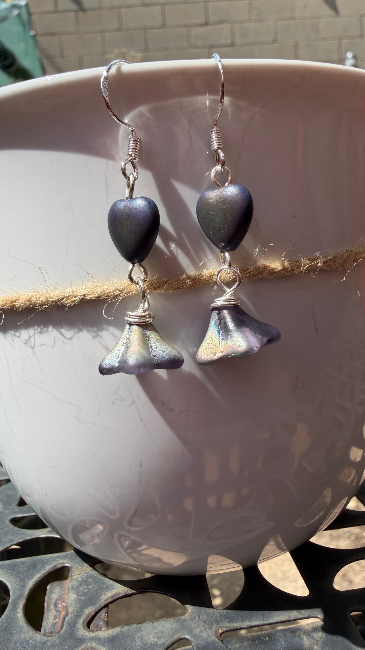 Purple Bellflower Heart Drops | Matte Amethyst Czech Glass Dangle Earrings