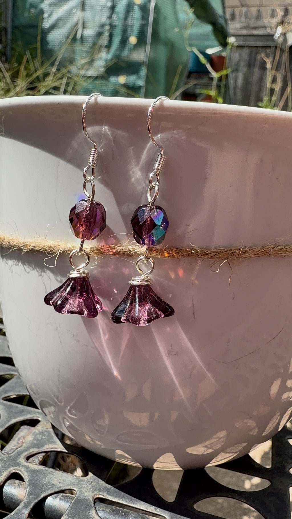 Purple Bellflower Drops | Light Amethyst Czech Glass Dangle Earrings