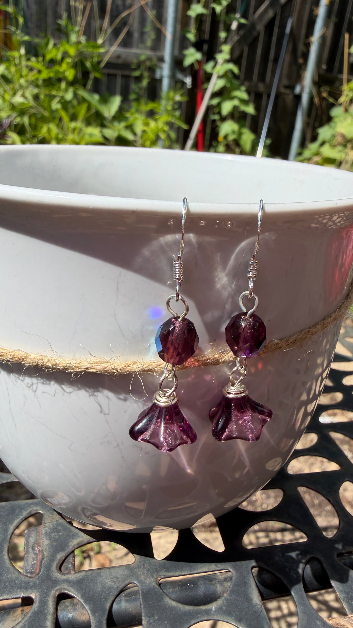 Purple Bellflower Drops | Light Amethyst Czech Glass Dangle Earrings