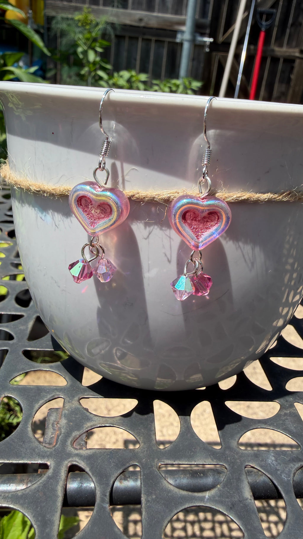 Chunky Pink Heart Dangle Earrings