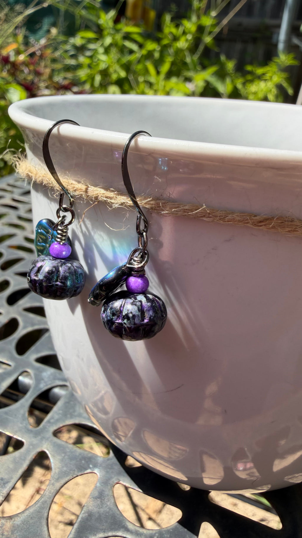Purple Black Pumpkin Leaf Earrings
