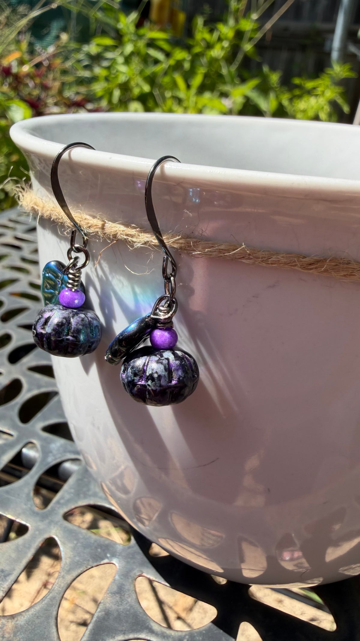 Purple Black Pumpkin Leaf Earrings