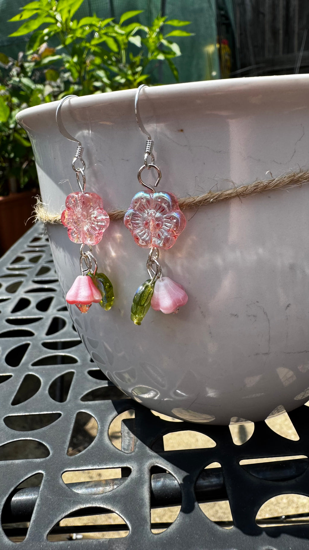 Blush Pink Flower Earrings – Czech Glass Bell Flower Dangle | Lightweight Hypoallergenic Floral Jewelry Gift for Her
