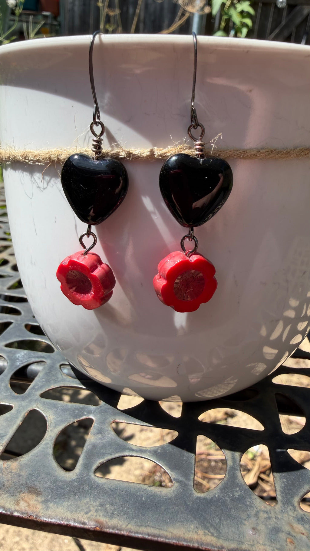 Black Heart Coral Hibiscus Earrings