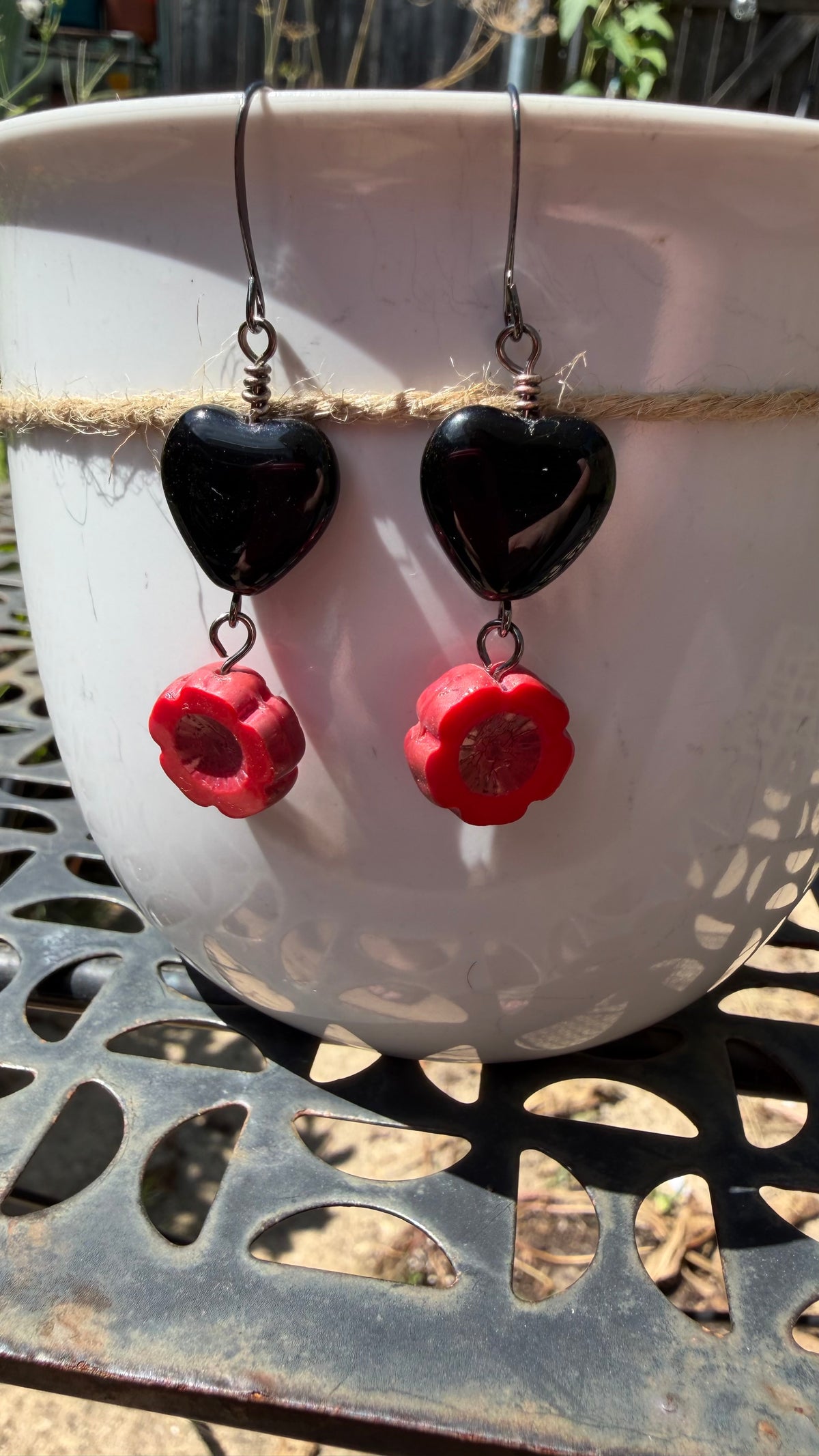 Black Heart Coral Hibiscus Earrings
