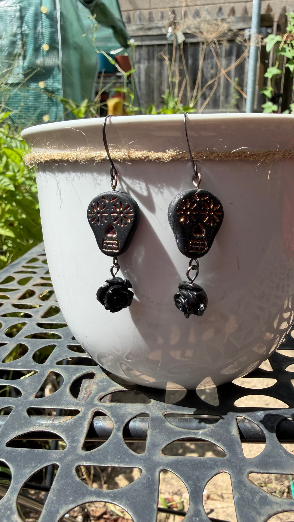 Matte Black and Rainbow Metallic Sugar Skull Earrings