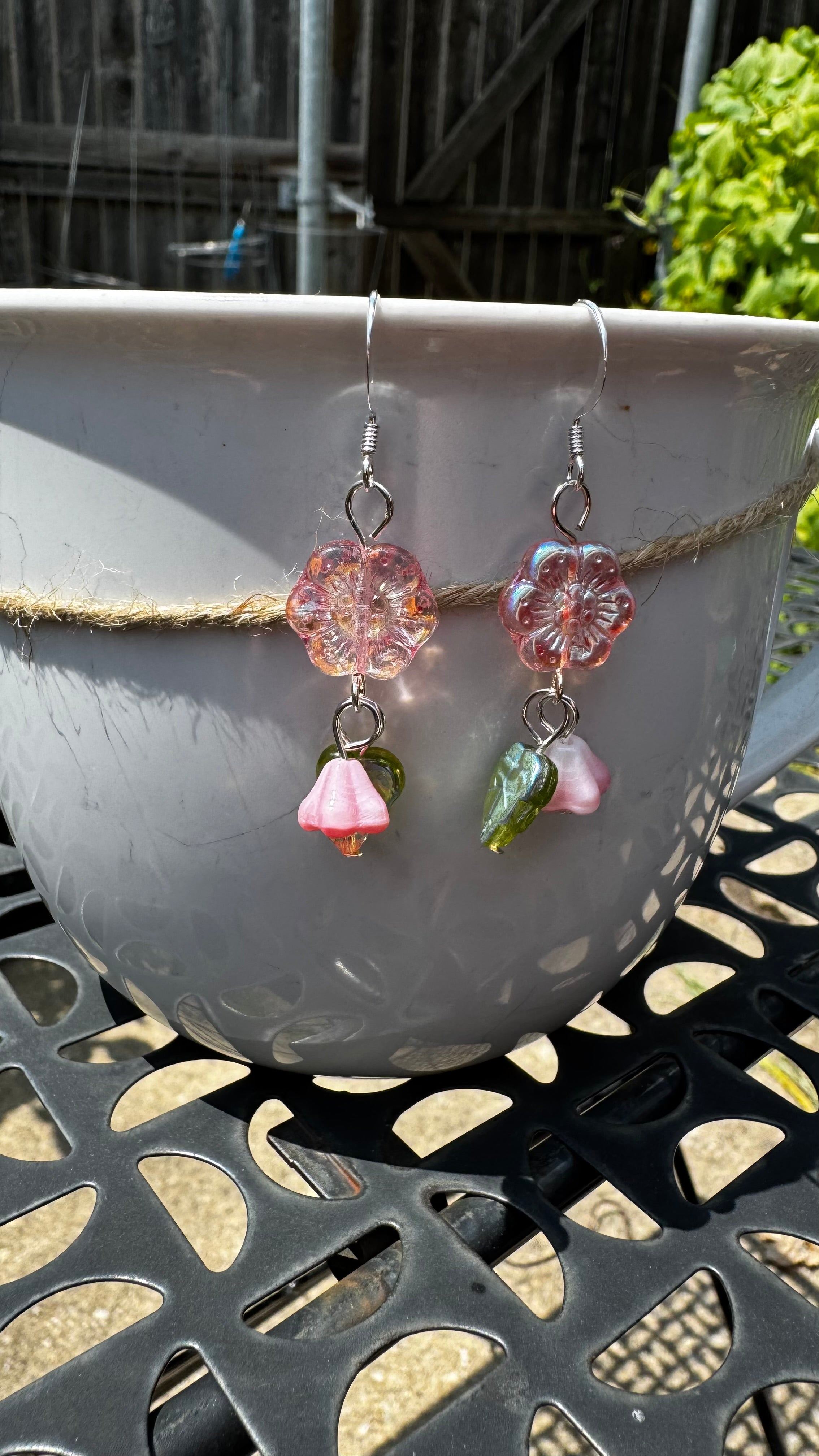 Blush Pink Flower Earrings – Czech Glass Bell Flower Dangle | Lightweight Hypoallergenic Floral Jewelry Gift for Her