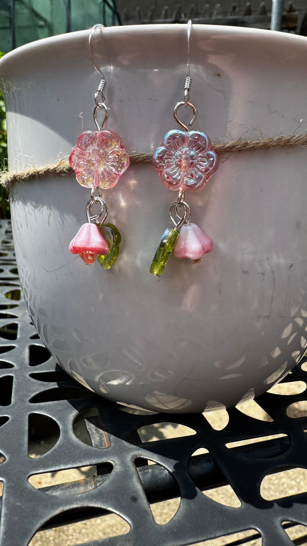 Blush Pink Flower Earrings – Czech Glass Bell Flower Dangle | Lightweight Hypoallergenic Floral Jewelry Gift for Her