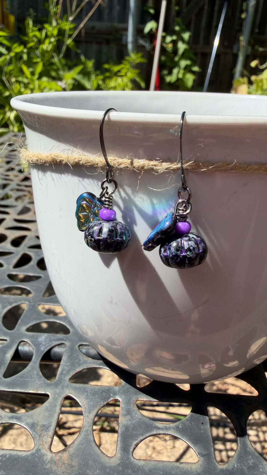 Purple Black Pumpkin Leaf Earrings