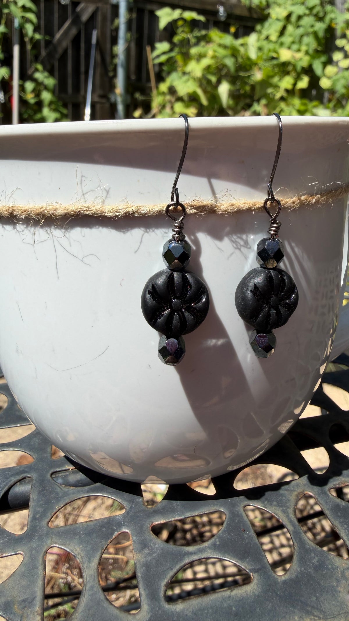 Matte Black Spider Earrings | Hematite Czech Glass Dangles
