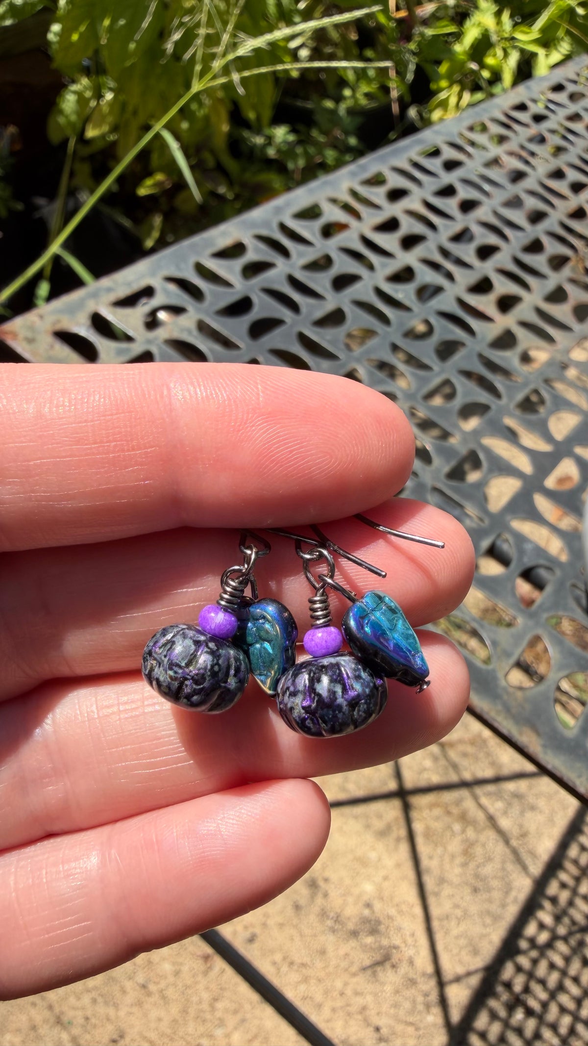 Purple Black Pumpkin Leaf Earrings