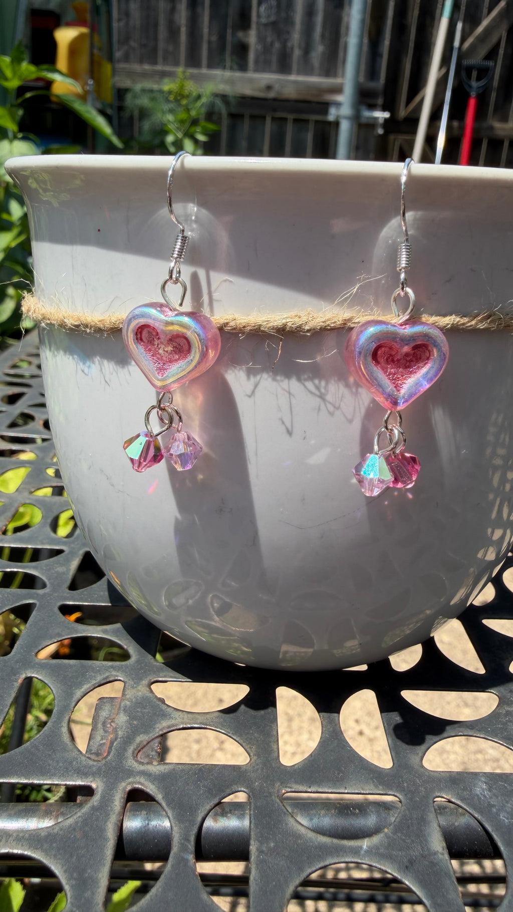 Chunky Pink Heart Dangle Earrings