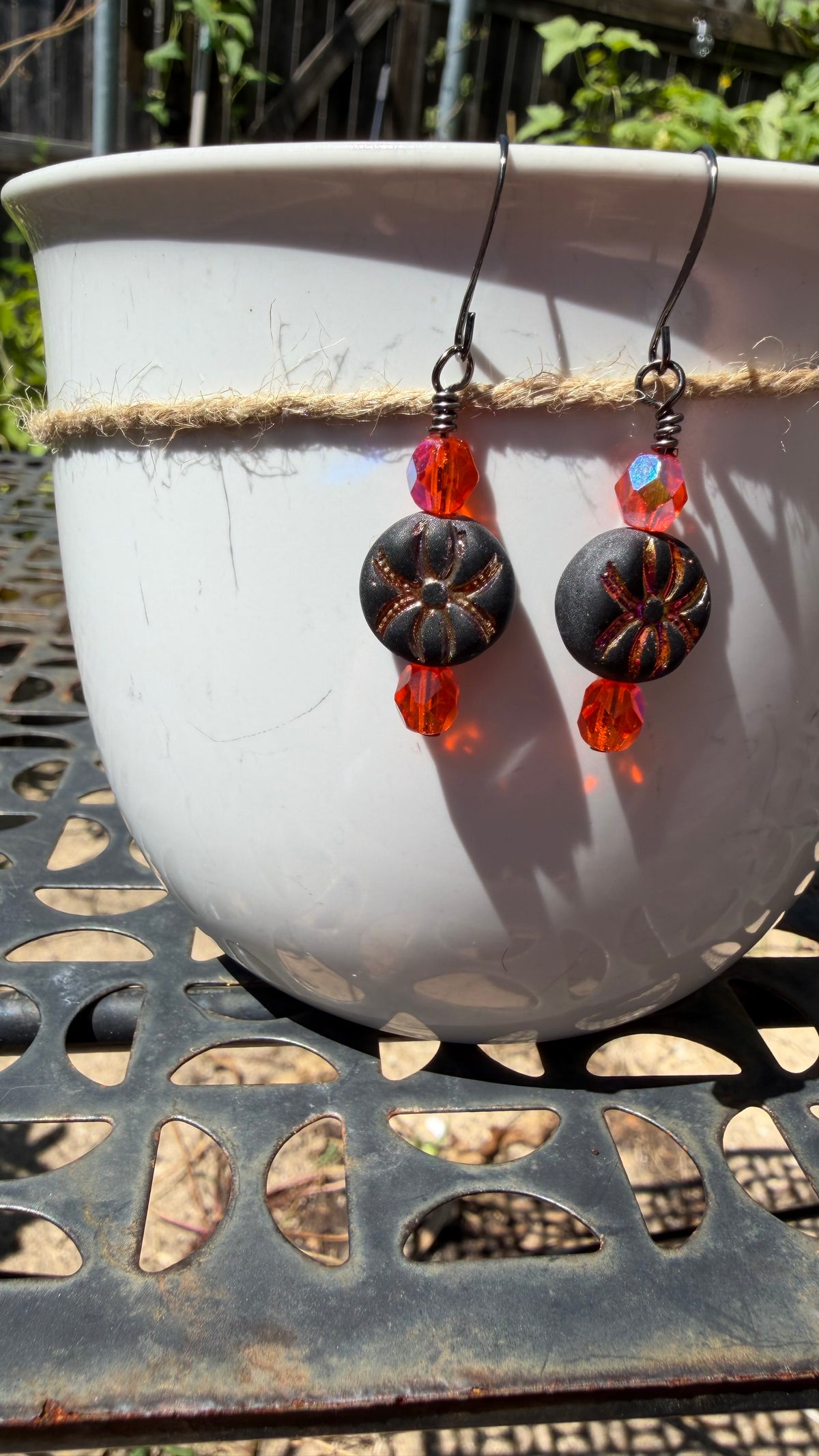 Gold Pink Rainbow Spider Earrings | Orange AB Czech Glass Dangles