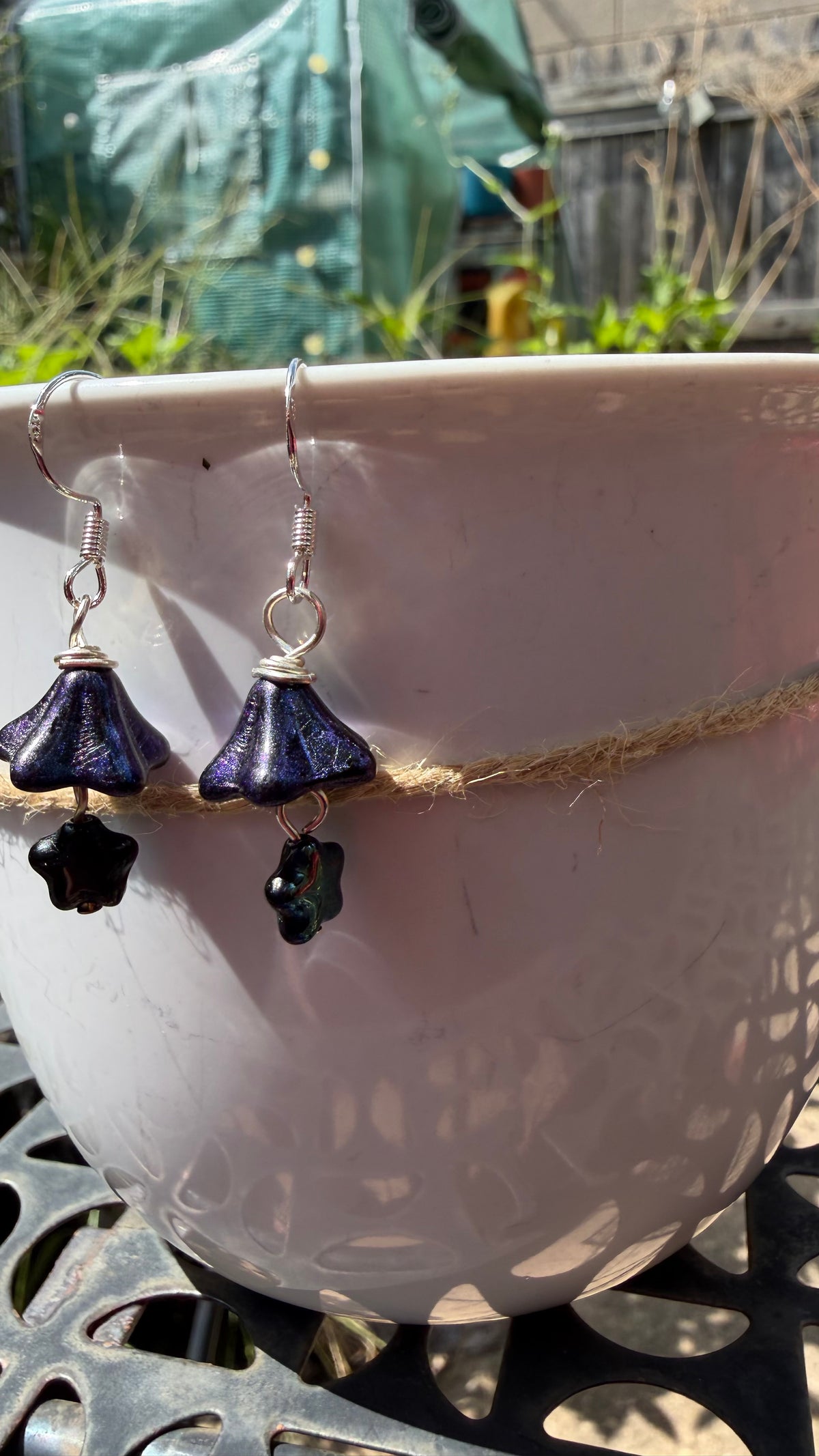 Midnight Blue Bellflower Drops | Jet Black AB Czech Glass Dangle Earrings