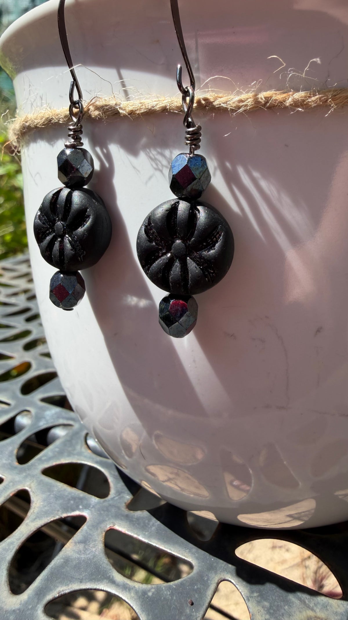 Matte Black Spider Earrings | Hematite Czech Glass Dangles
