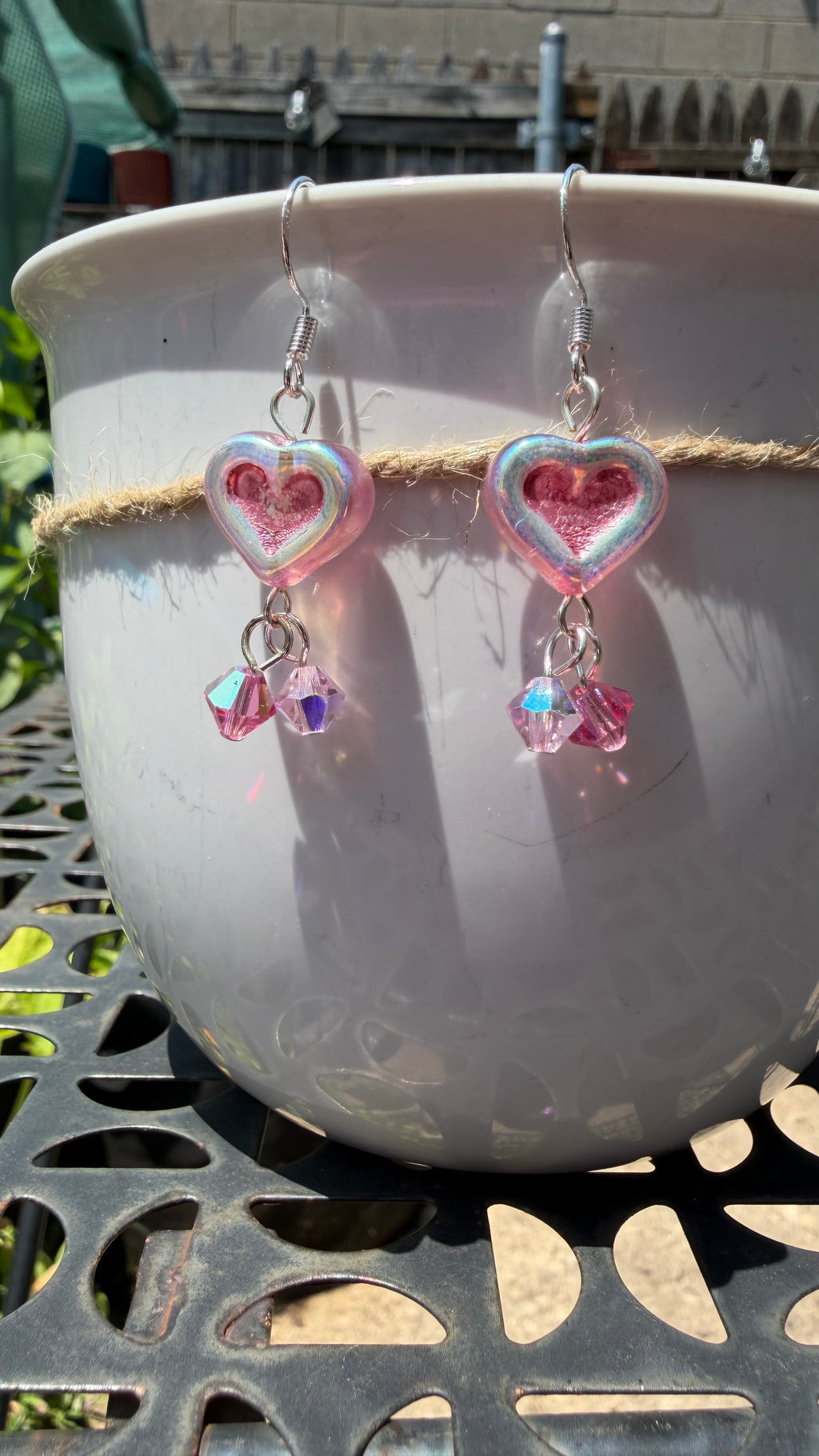 Chunky Pink Heart Dangle Earrings