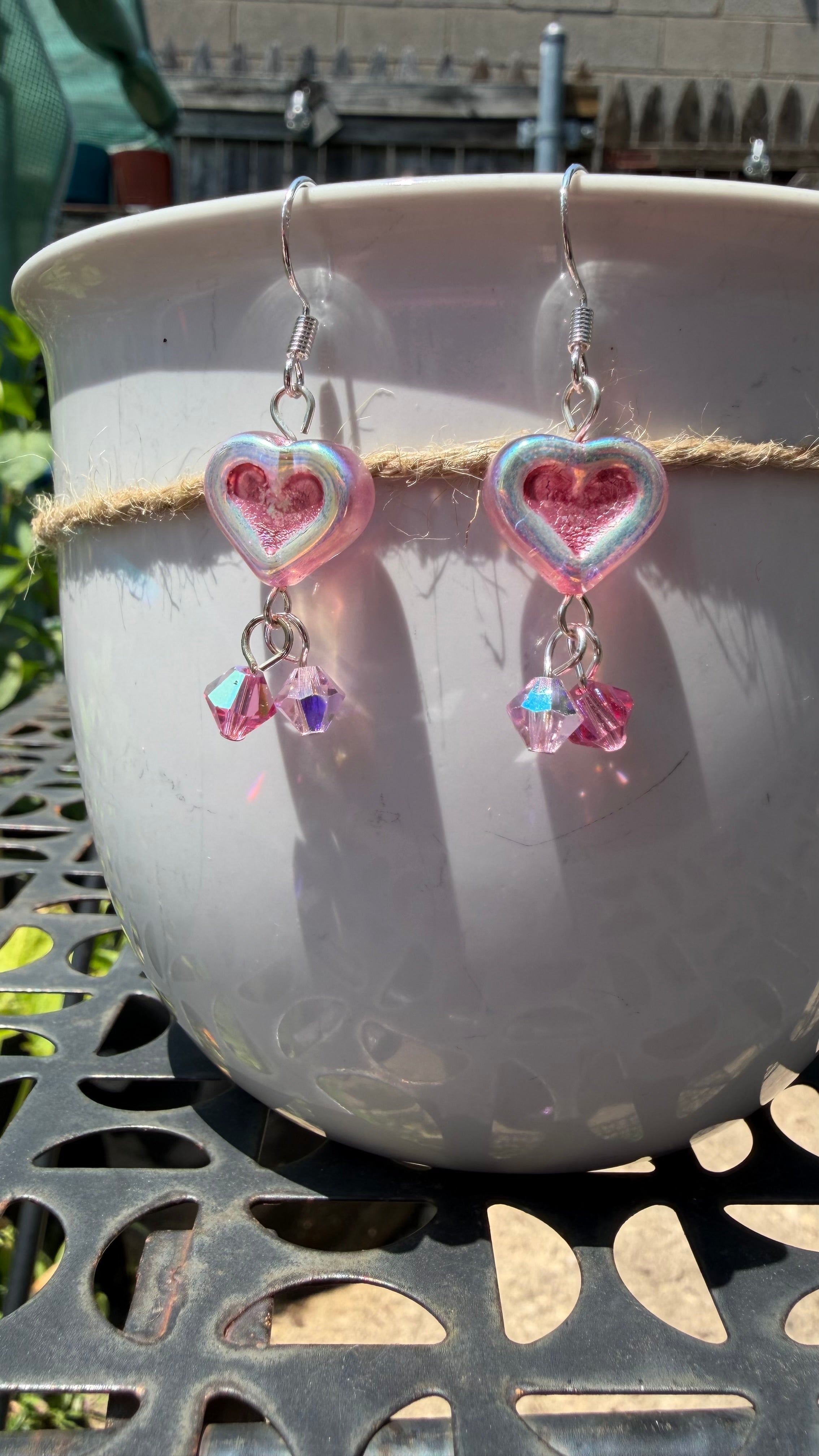 Chunky Pink Heart Dangle Earrings