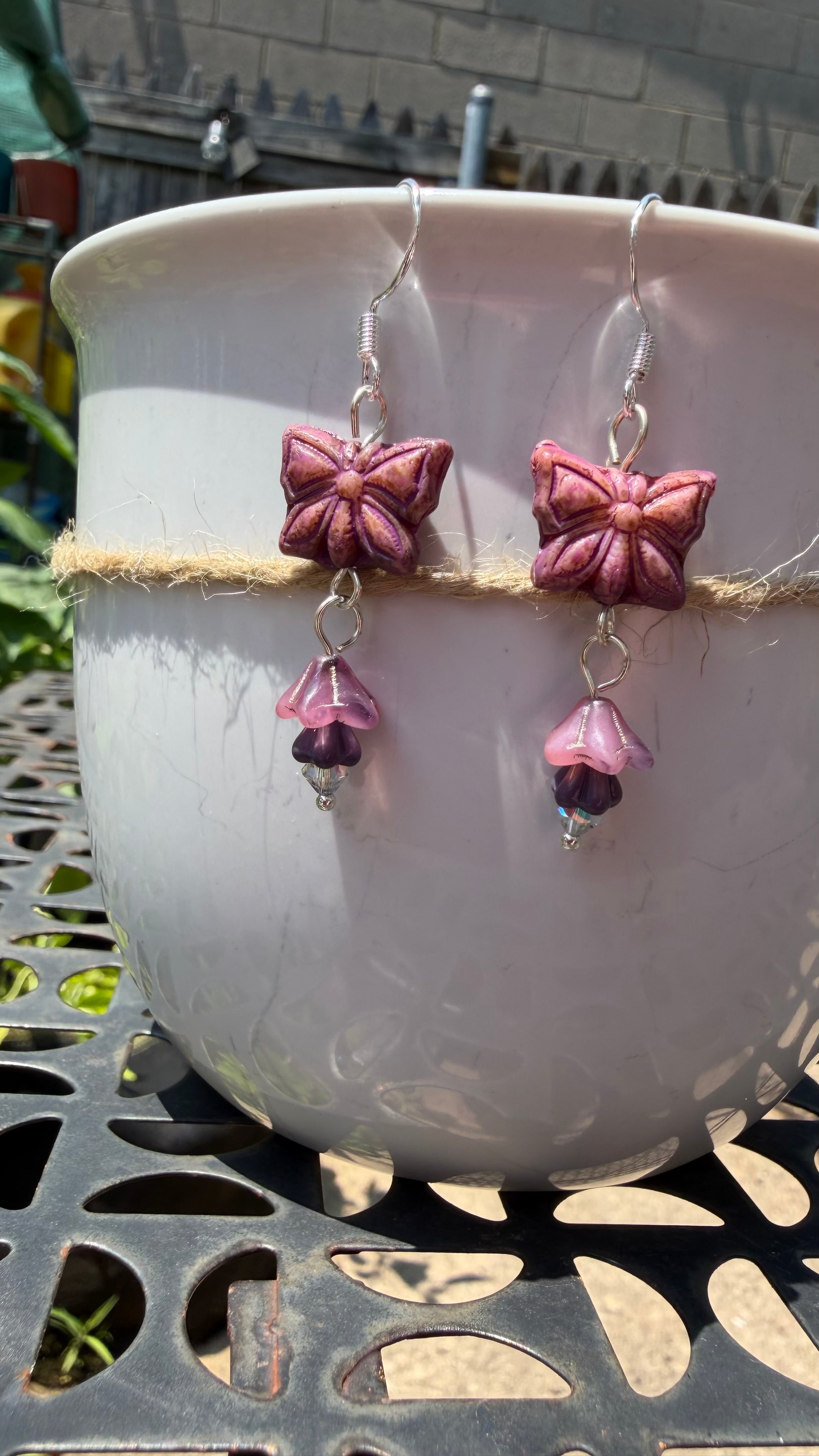 Purple Butterfly Earrings with Crystal Accent