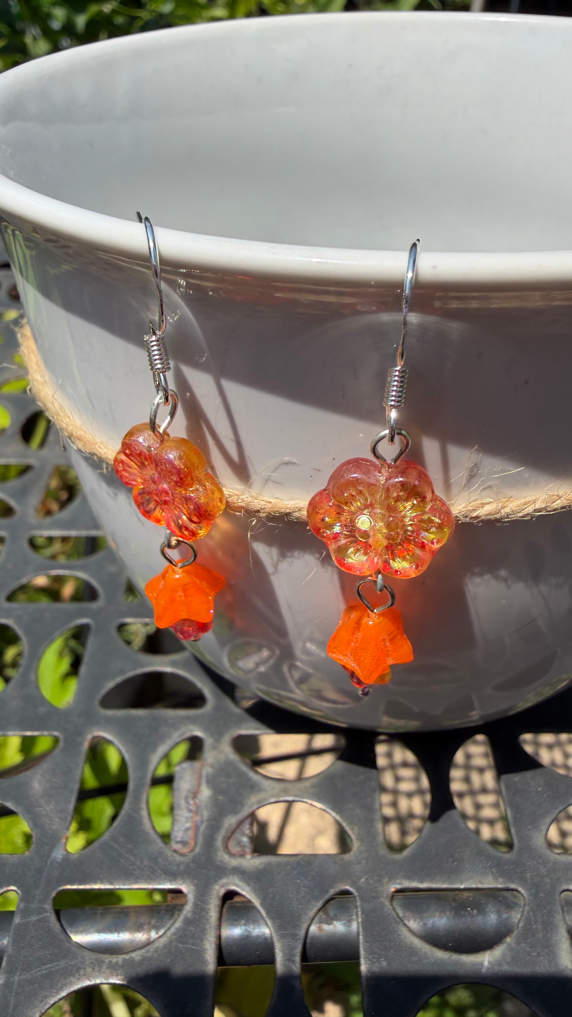 Orange-Yellow Wild Rose Earrings – Lightweight & Delicate