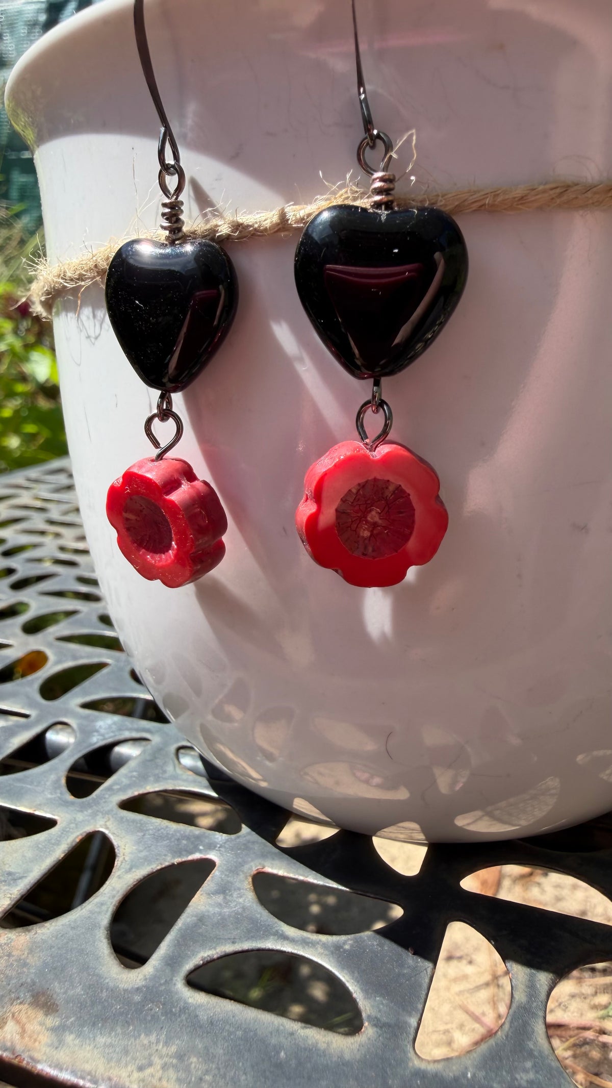 Black Heart Coral Hibiscus Earrings